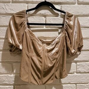 All In Favor Puff Sleeve Corset Velvet Top (L)